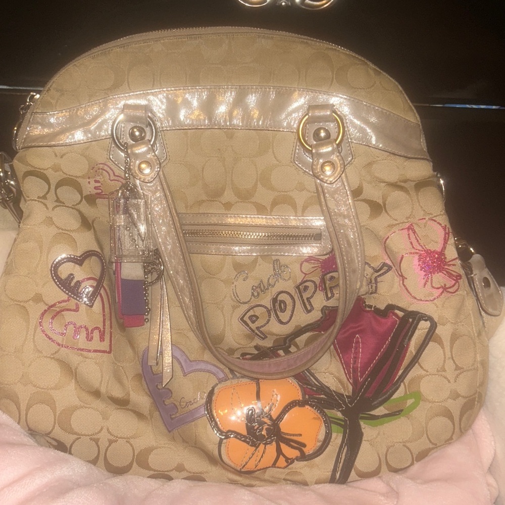 Floral Beige Shoulder Bag Coach Poppy